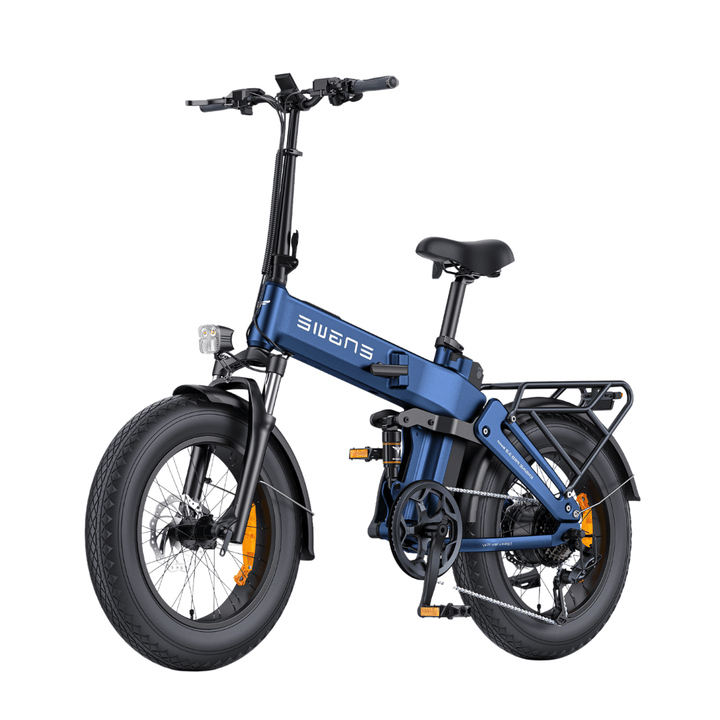 Fat bike elettrica pieghevole ENGWE ENGINE Pro 3.0 Boost vista di tre quarti in colore blu