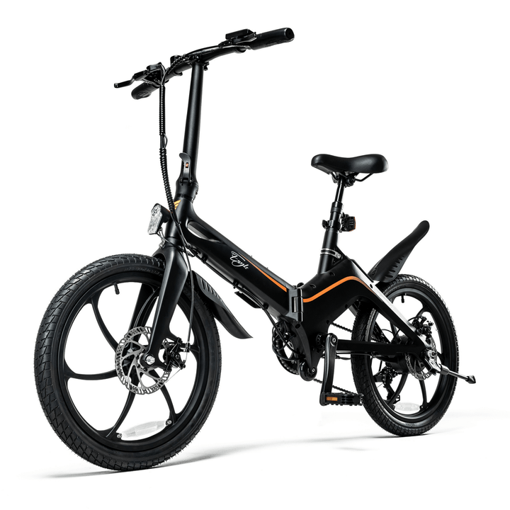 Bici elettrica pieghevole ONEBOT Eagle vista di tre quarti in colore nero