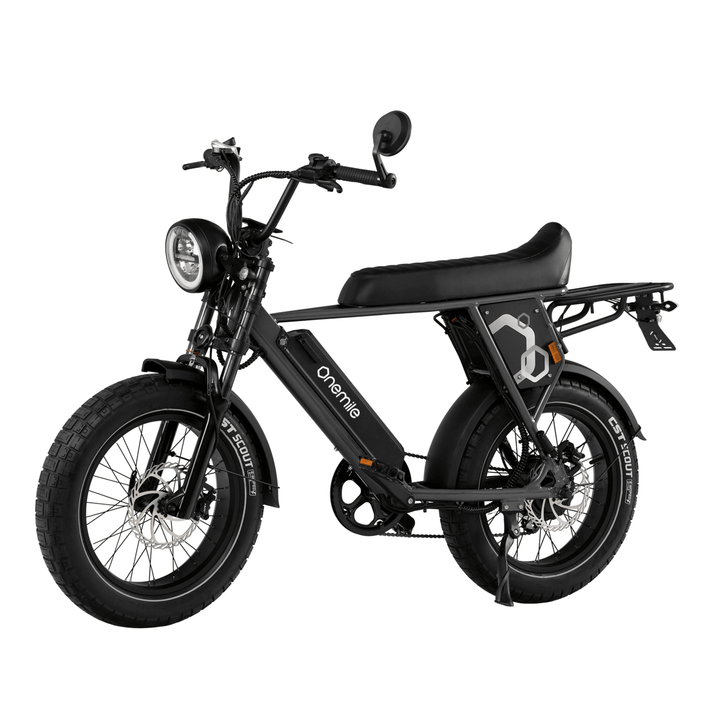 Fat bike elettrica Onemile P40 Pro vista di tre quarti in colore nero
