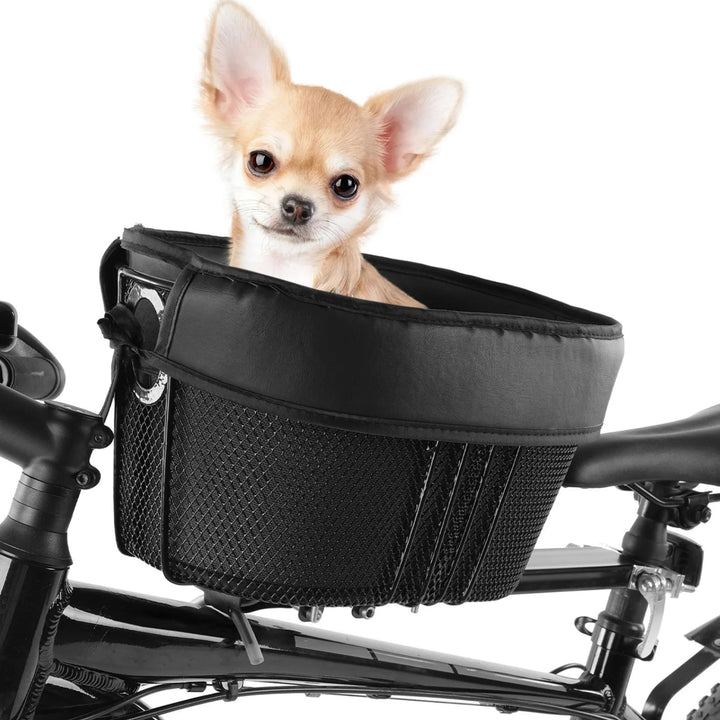 Cestino smart per cane per bici con un cane dentro