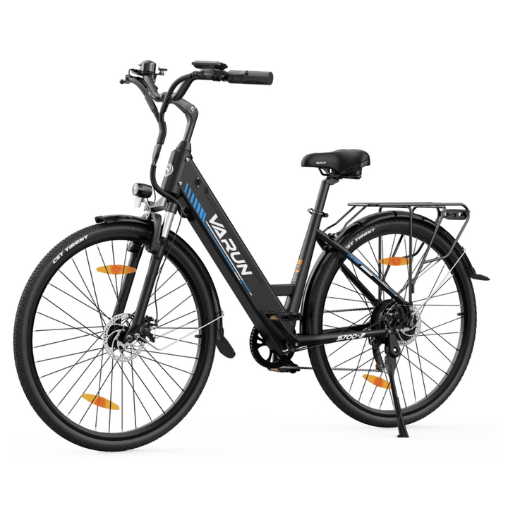 Bici elettrica VARUN S700-2 vista di tre quarti in colore nero