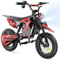 Moto da cross elettrica Wheely A14 vista di tre quarti in colore rosso