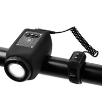 Clacson elettrico e faro 2-in-1 in nero sul manubrio