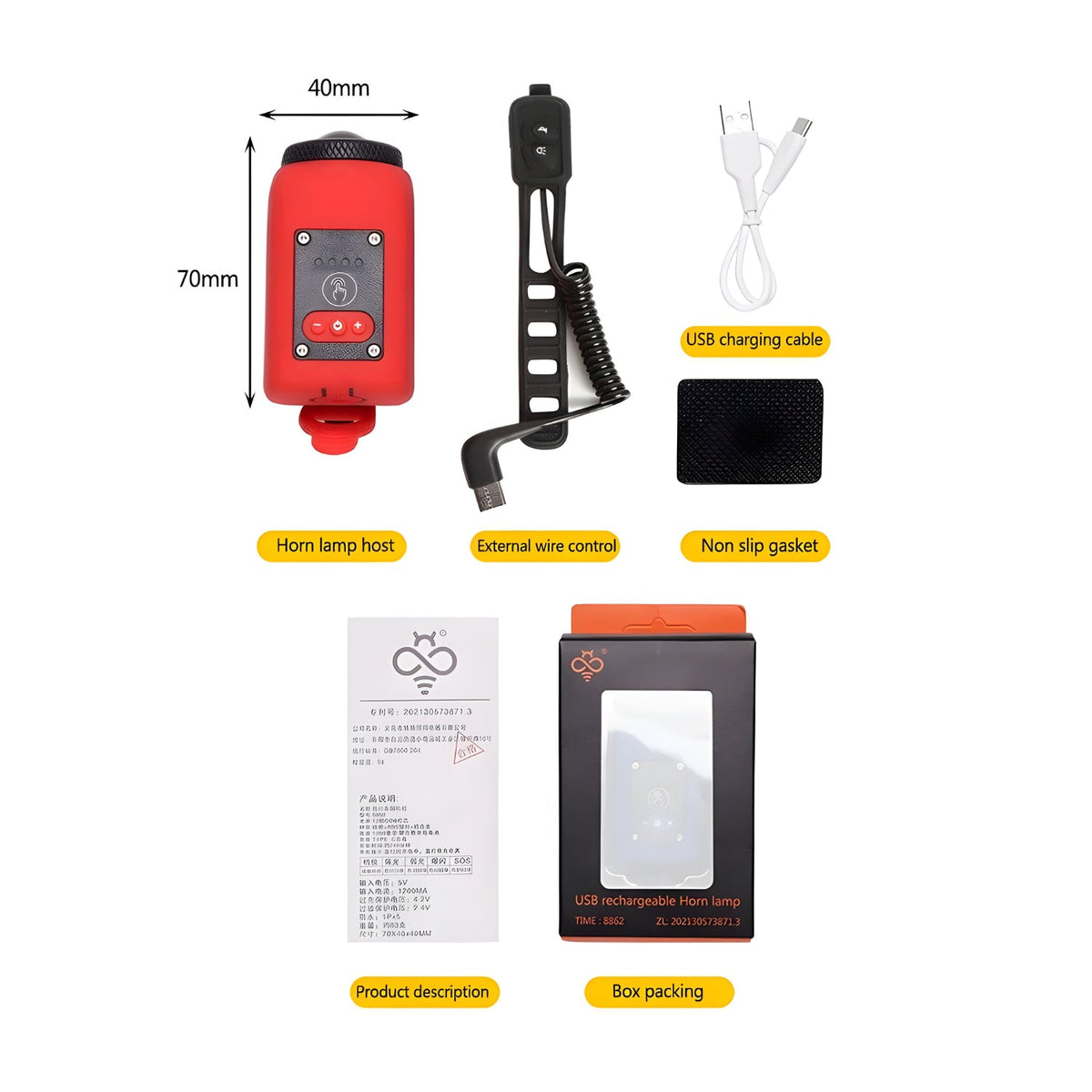 Clacson elettrico e faro 2-in-1 nella confezione