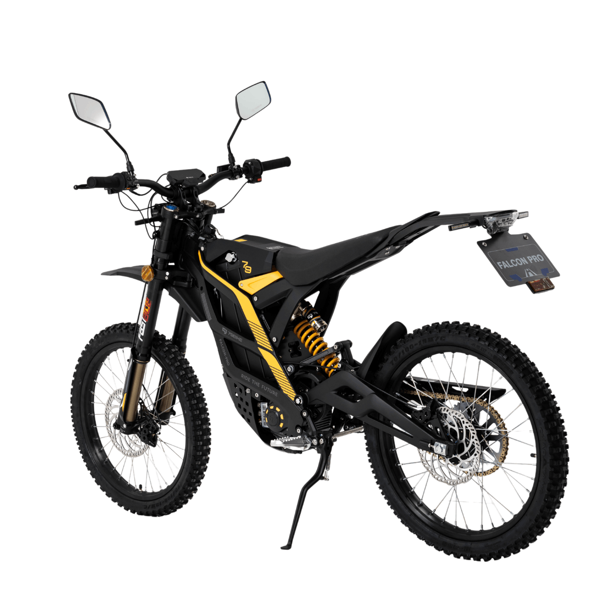 Moto da cross elettrica 79BIKE Falcon Pro RL vista di tre quarti in colore nero