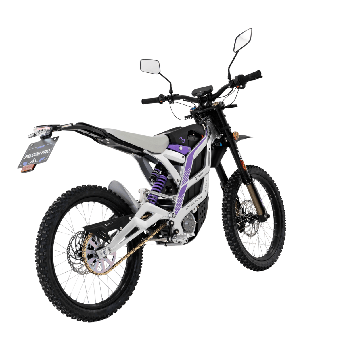 Moto da cross elettrica 79BIKE Falcon Pro RL vista di tre quarti in colore bianco