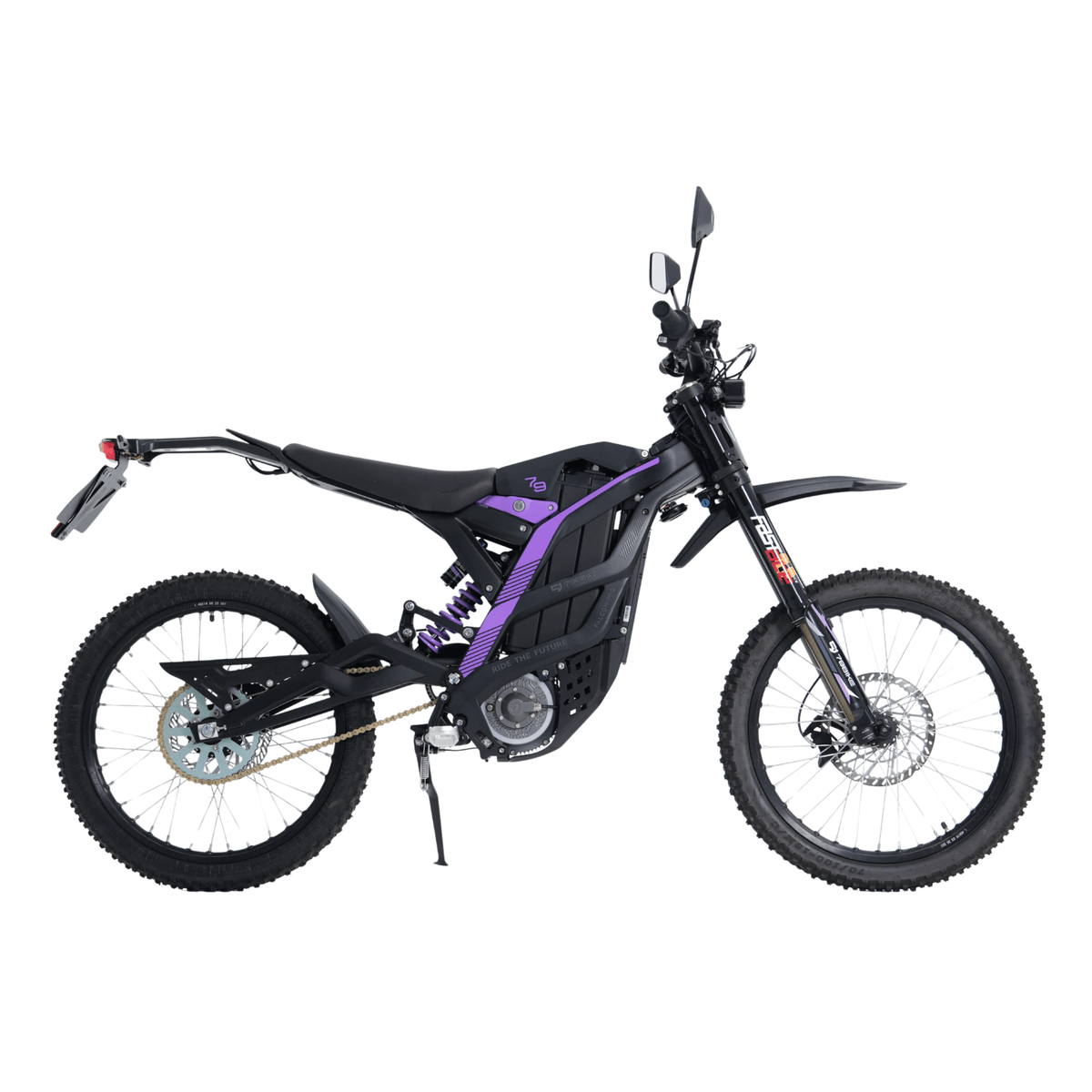 Moto da cross elettrica 79BIKE Falcon Pro RL vista di lato in colore viola