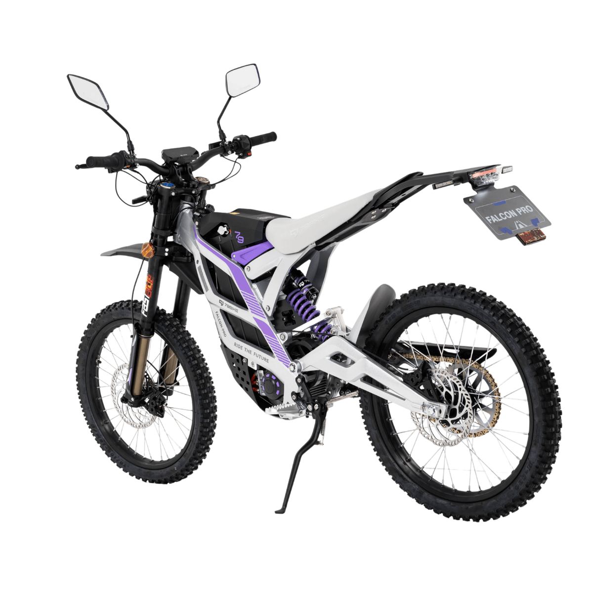 Moto da cross elettrica 79BIKE Falcon Pro RL vista di tre quarti in colore bianco