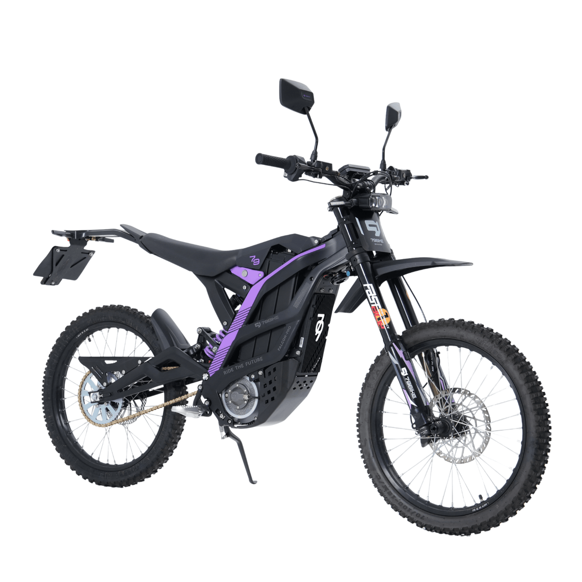 Moto da cross elettrica 79BIKE Falcon Pro RL vista di tre quarti in colore viola