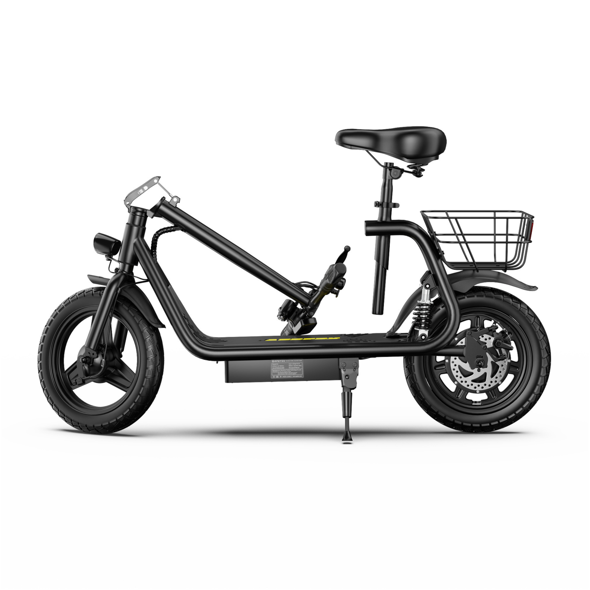Monopattino elettrico APEFOX C14 piegato, in vista laterale