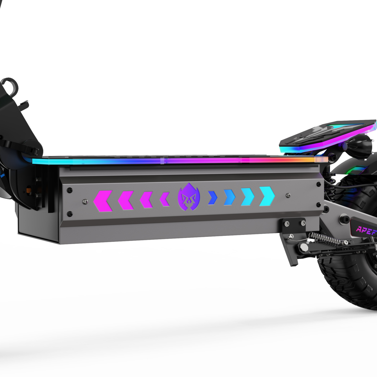 Pedana dell'APEFOX T90 ULTRA con le luci accese