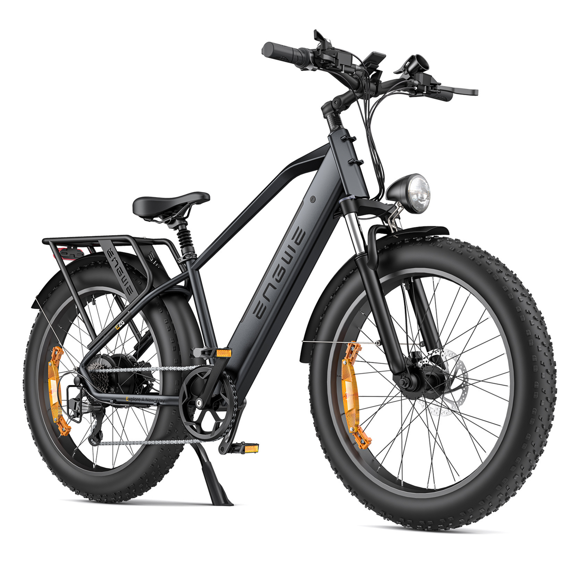 Fat bike elettrica ENGWE E26 vista di tre quarti da dietro in colore grigio