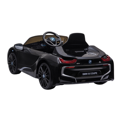 Auto elettrica per bambini BMW i8 Coupé vista di tre quarti da dietro in colore nero
