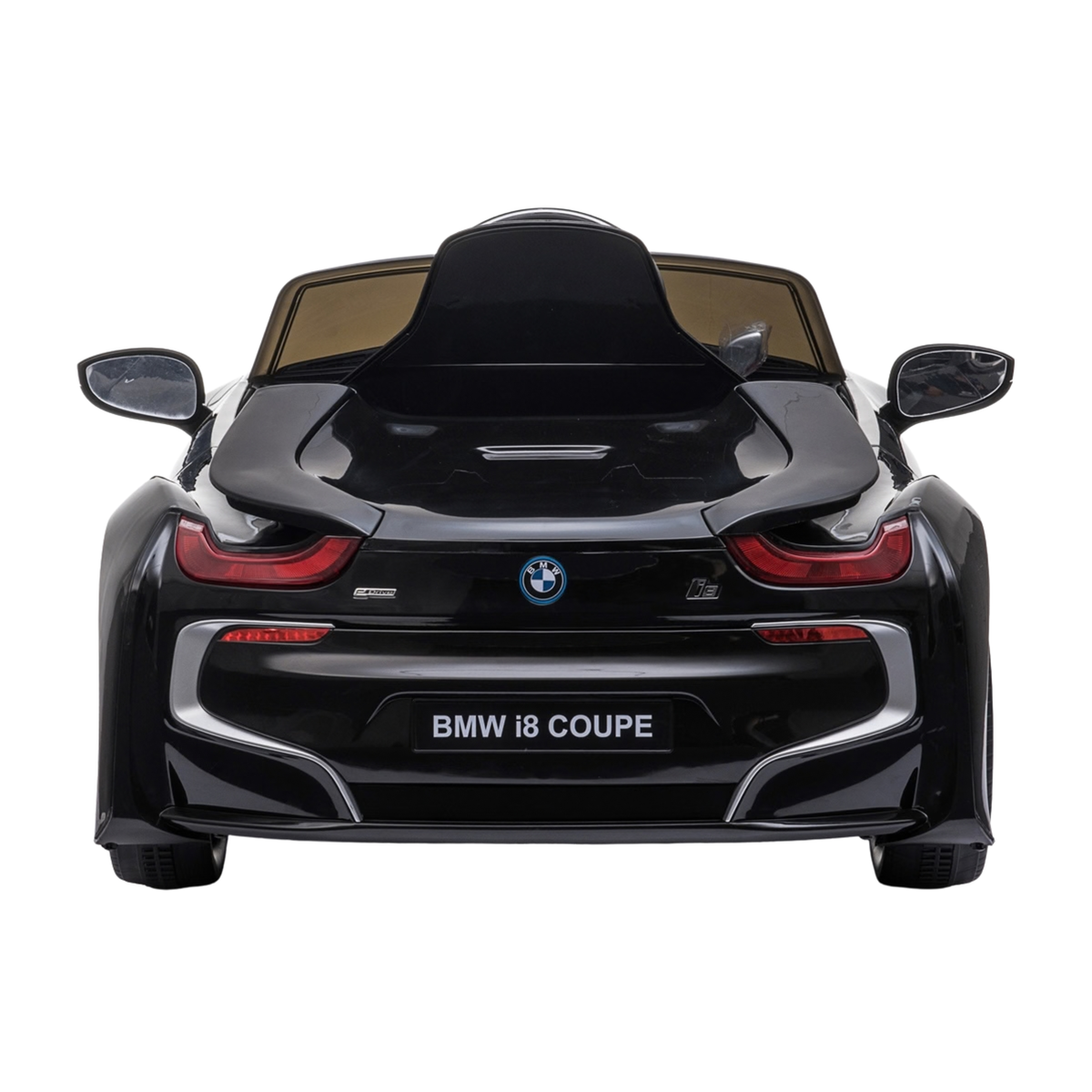 Auto elettrica per bambini BMW i8 Coupé vista da dietro in colore nero