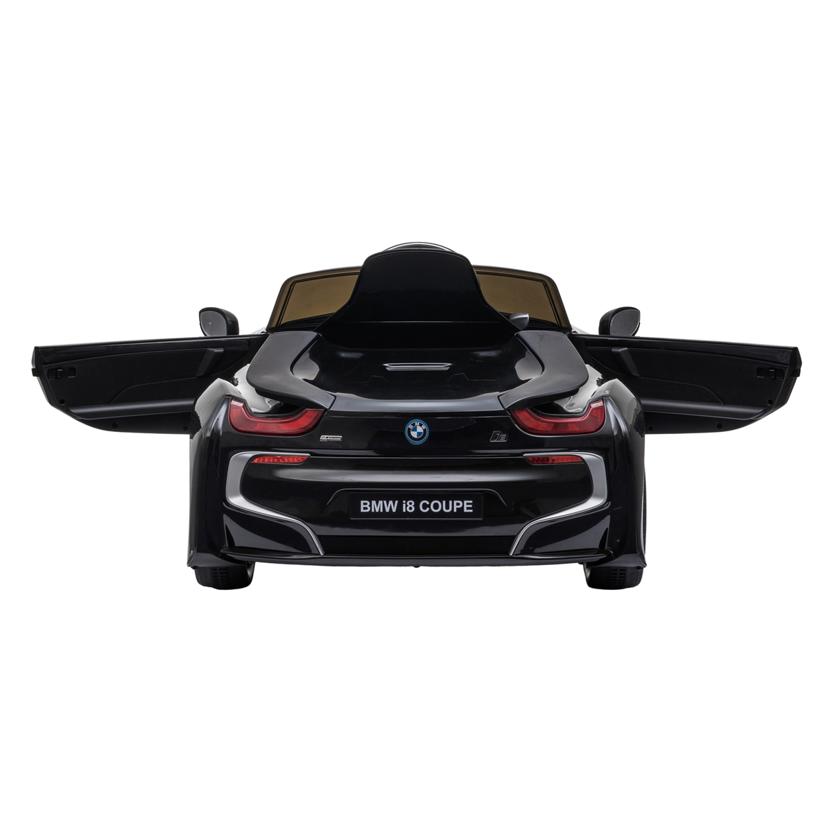 Auto elettrica per bambini BMW i8 Coupé con le portiere aperte in colore nero