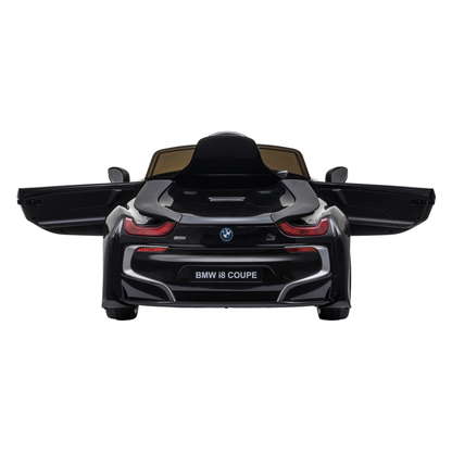 Auto elettrica per bambini BMW i8 Coupé con le portiere aperte in colore nero