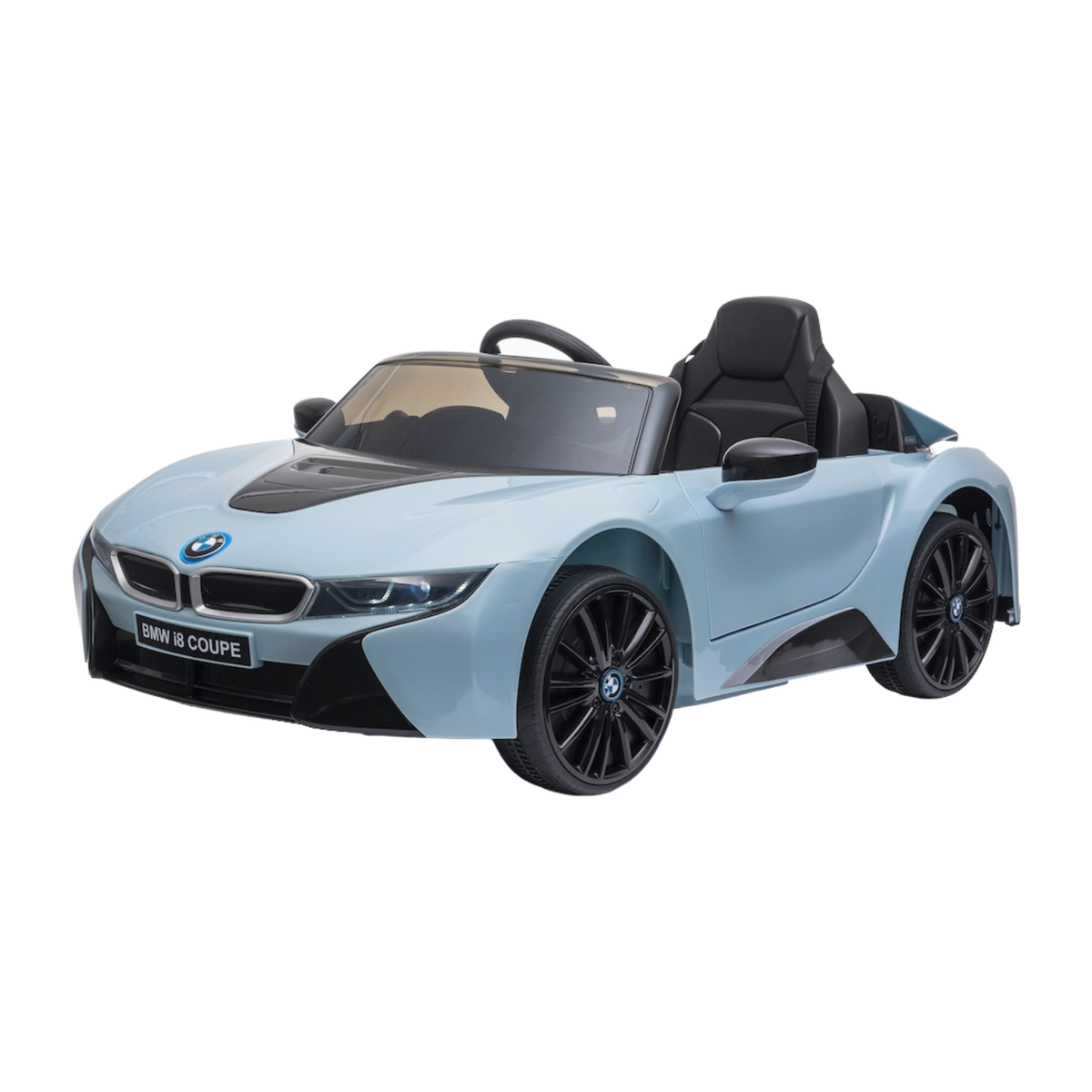 Auto elettrica per bambini BMW i8 Coupé vista di tre quarti in colore blu