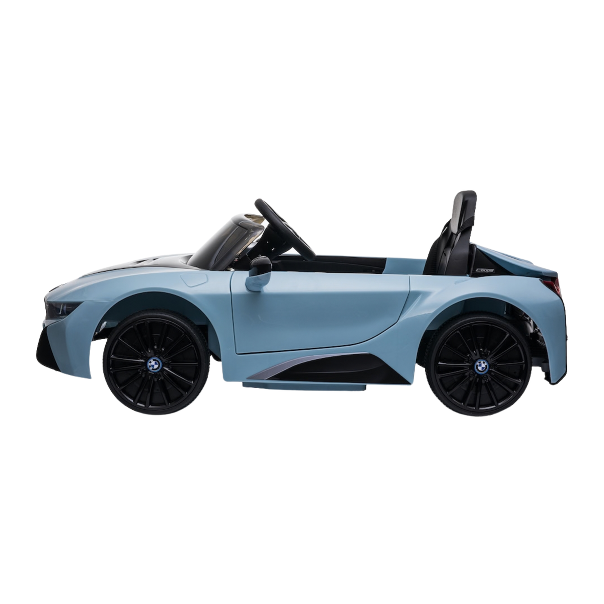 Auto elettrica per bambini BMW i8 Coupé vista di lato in colore blu