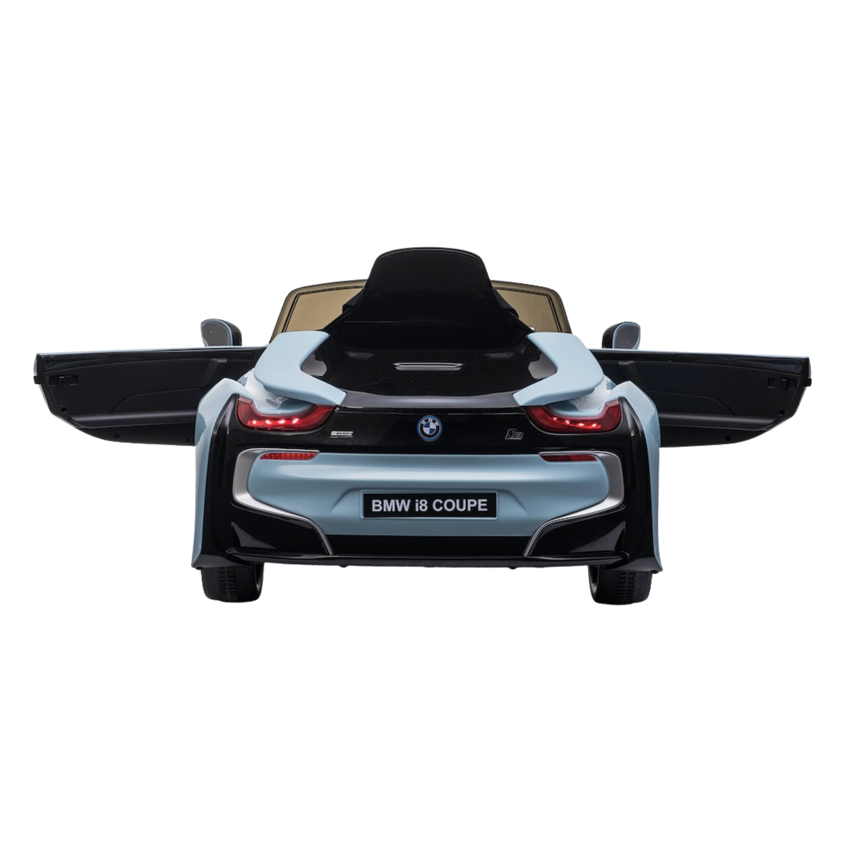 Auto elettrica per bambini BMW i8 Coupé con le portiere aperte in colore blu