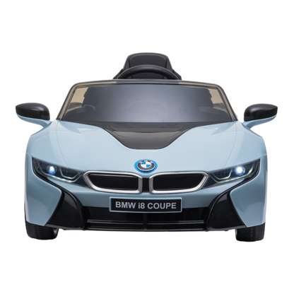 Auto elettrica per bambini BMW i8 Coupé vista di fronte in colore blu