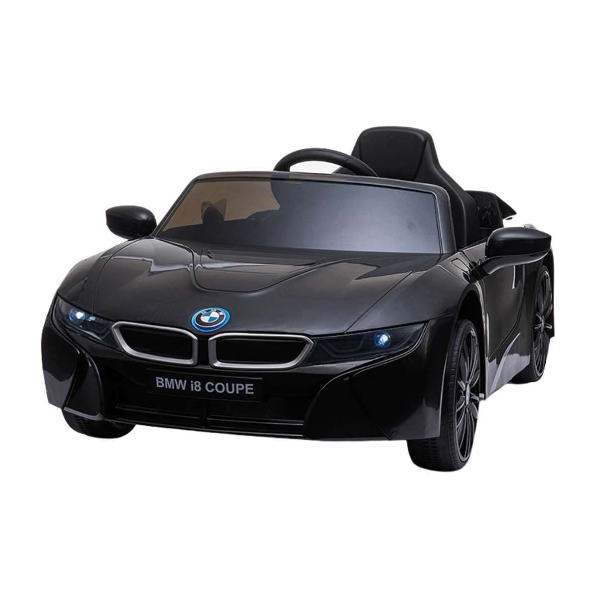 Auto elettrica per bambini BMW i8 Coupé vista di tre quarti in colore nero