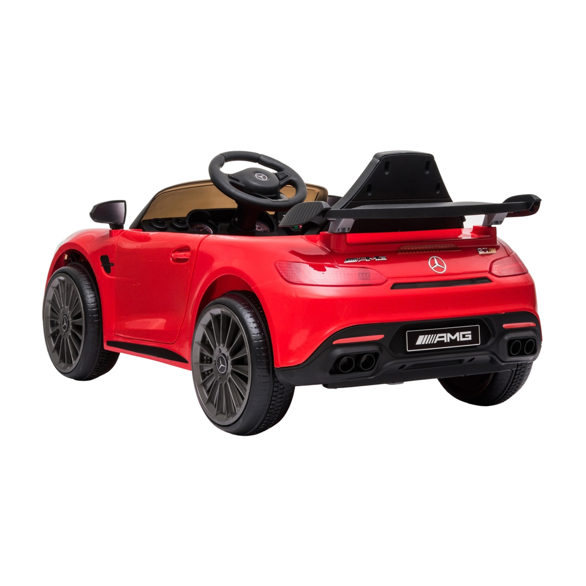 Auto elettrica per bambini Mercedes AMG GT vista di tre quarti da dietro in colore rosso