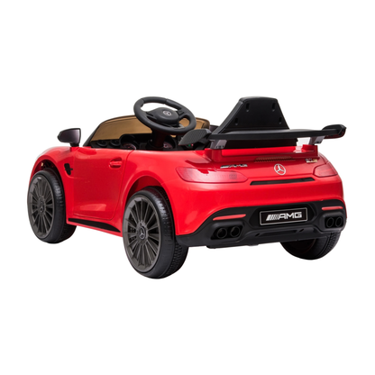 Auto elettrica per bambini Mercedes AMG GT vista di tre quarti da dietro in colore rosso