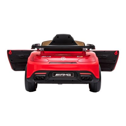 Auto elettrica per bambini Mercedes AMG GT con le portiere aperte in colore rosso