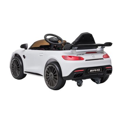 Auto elettrica per bambini Mercedes AMG GT vista di tre quarti da dietro in colore bianco