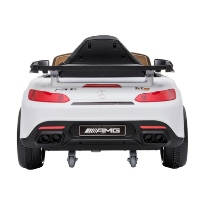 Auto elettrica per bambini Mercedes AMG GT vista da dietro in colore bianco
