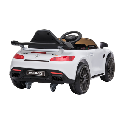 Auto elettrica per bambini Mercedes AMG GT vista di tre quarti da dietro in colore bianco