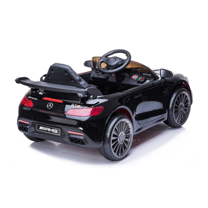 Auto elettrica per bambini Mercedes AMG GT vista di tre quarti da dietro in colore nero