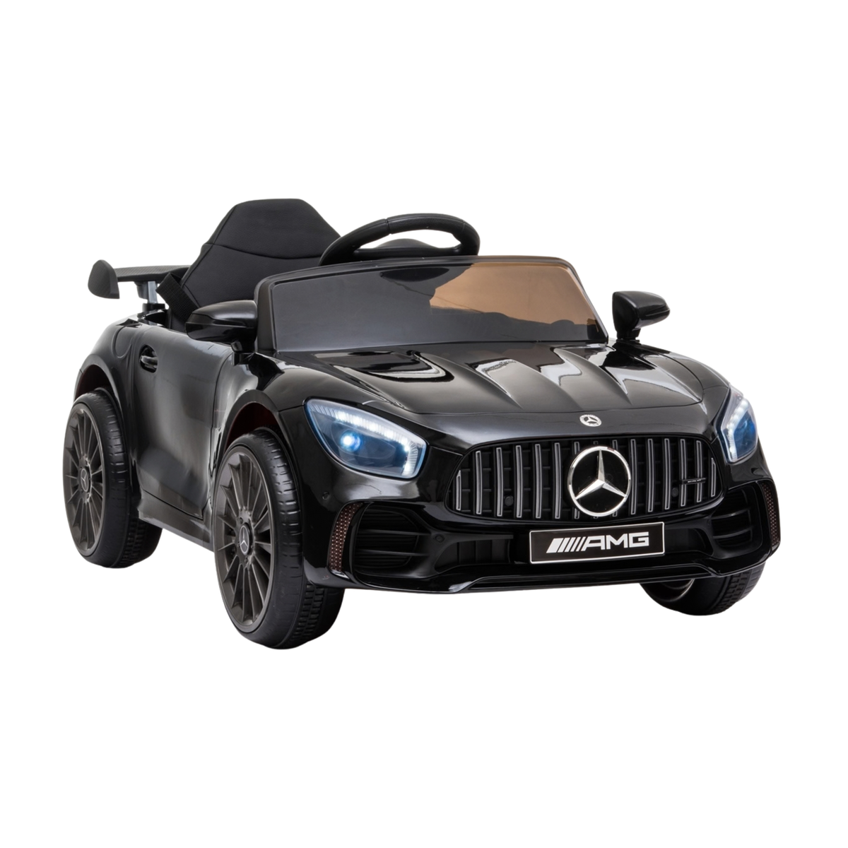 Auto elettrica per bambini Mercedes AMG GT vista di tre quarti in colore nero