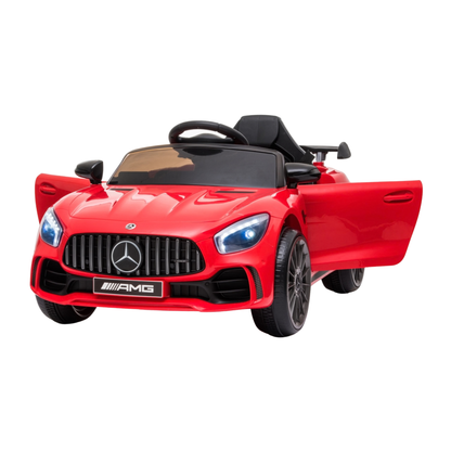 Auto elettrica per bambini Mercedes AMG GT con le portiere aperte in colore rosso