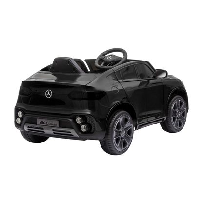 Auto elettrica per bambini Mercedes GLC Coupé vista di tre quarti da dietro in colore nero