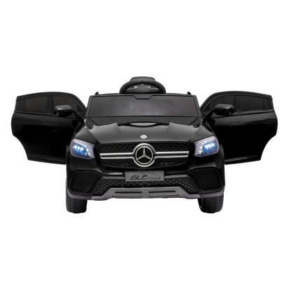 Auto elettrica per bambini Mercedes GLC Coupé con le portiere aperte in colore nero