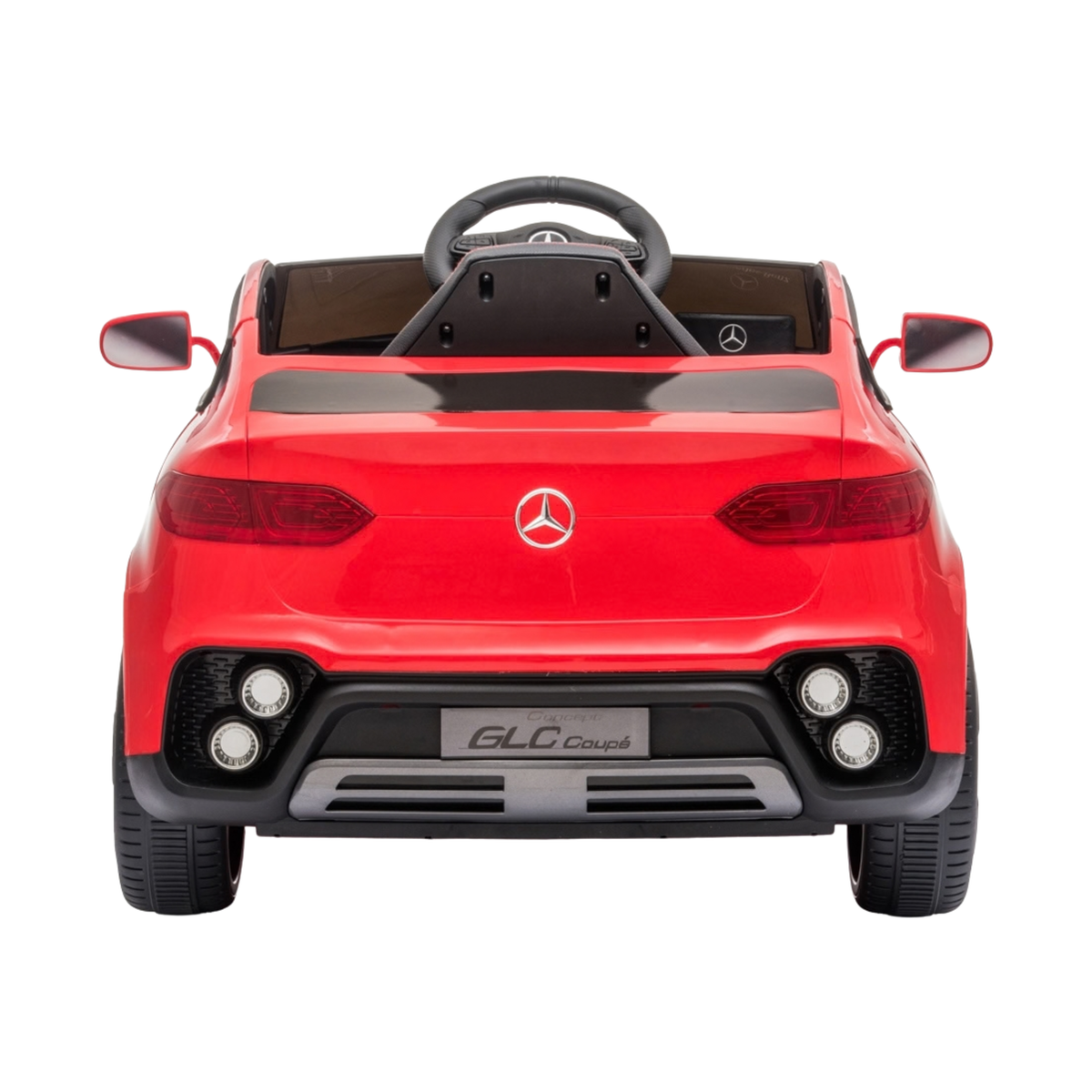 Auto elettrica per bambini Mercedes GLC Coupé vista da dietro in colore rosso