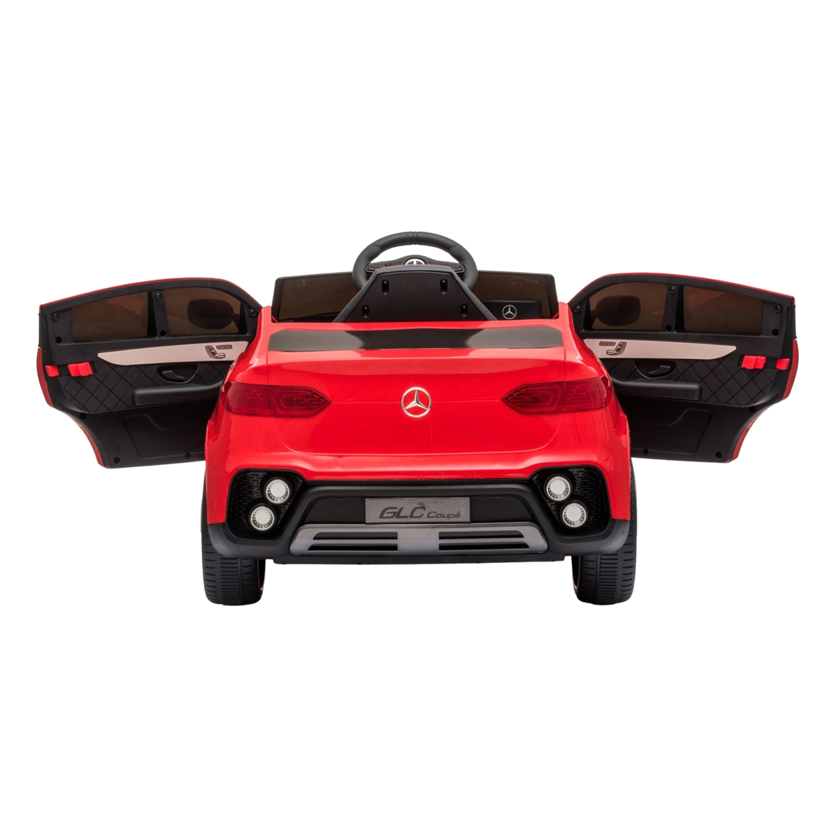 Auto elettrica per bambini Mercedes GLC Coupé con le portiere aperte in colore rosso