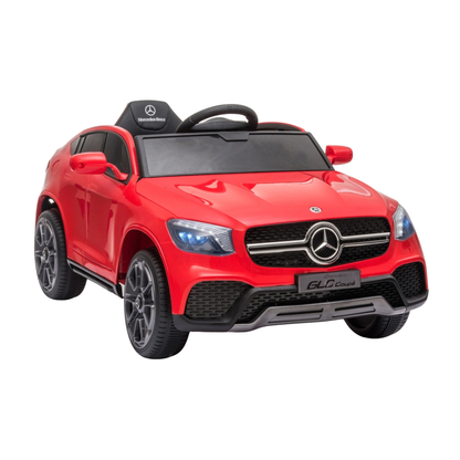 Auto elettrica per bambini Mercedes GLC Coupé vista di tre quarti in colore rosso