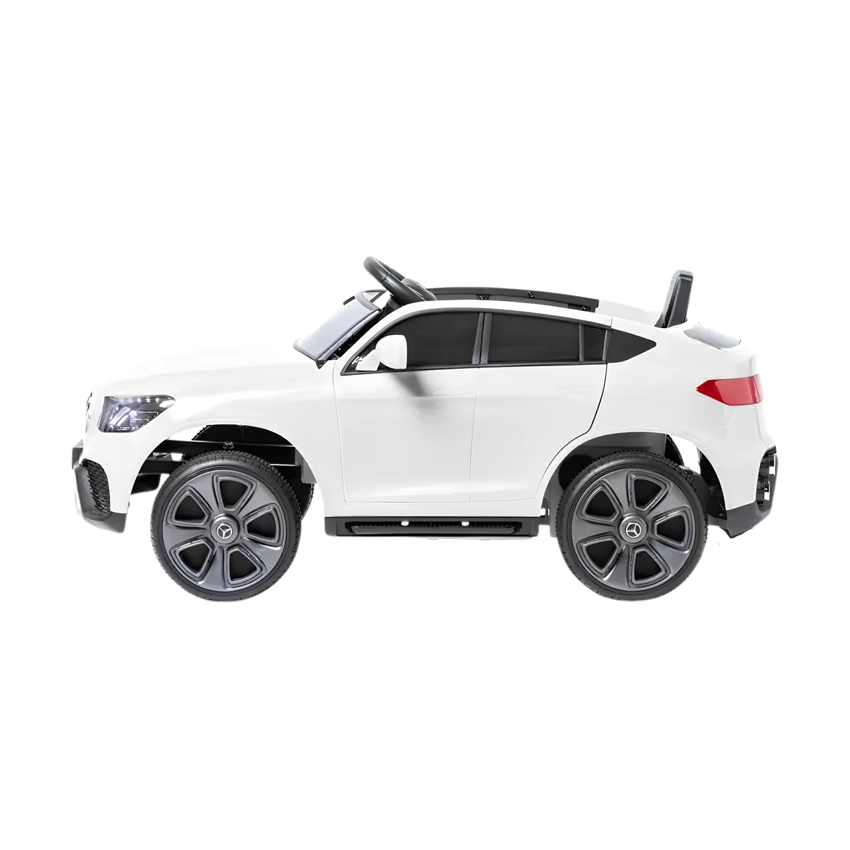 Auto elettrica per bambini Mercedes GLC Coupé vista di lato in colore bianco