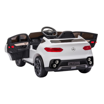 Auto elettrica per bambini Mercedes GLC Coupé con le portiere aperte in colore bianco