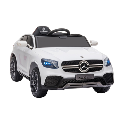 Auto elettrica per bambini Mercedes GLC Coupé vista di tre quarti in colore bianco