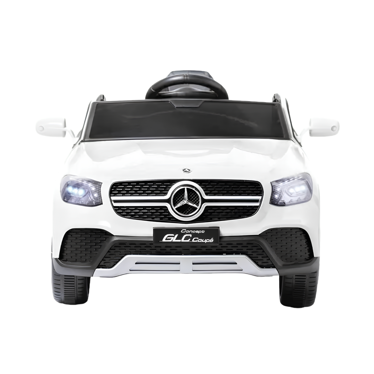 Auto elettrica per bambini Mercedes GLC Coupé vista di fronte in colore bianco