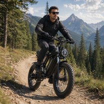 Pilota con la fat bike elettrica LOOKROAD L20 in fuoristrada