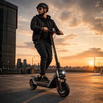 Persona alla guida del monopattino elettrico NAVEE NT5 Max in città