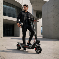 Persona in piedi con il monopattino elettrico NAVEE NT5 Max