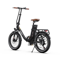 Bici elettrica pieghevole OneSport OT16-2 vista di tre quarti in colore nero
