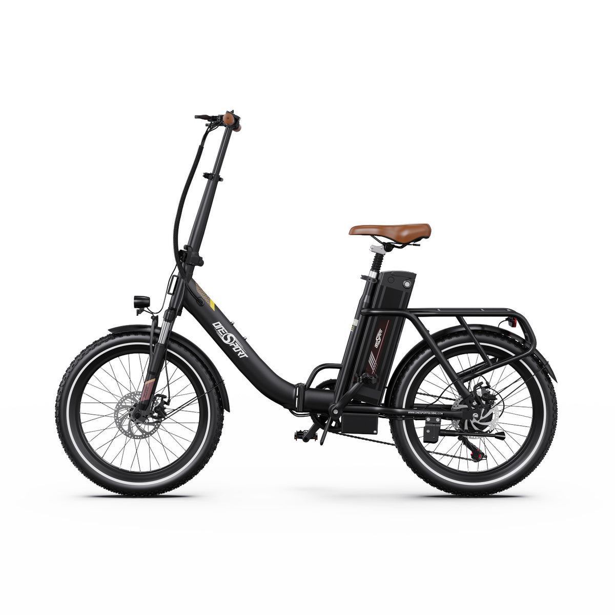 Bici elettrica pieghevole OneSport OT16-2 vista di lato in colore nero