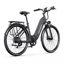 OneSport OT05 Max bicicletta elettrica grigia vista diagonale posteriore con portapacchi, fanale posteriore e catena