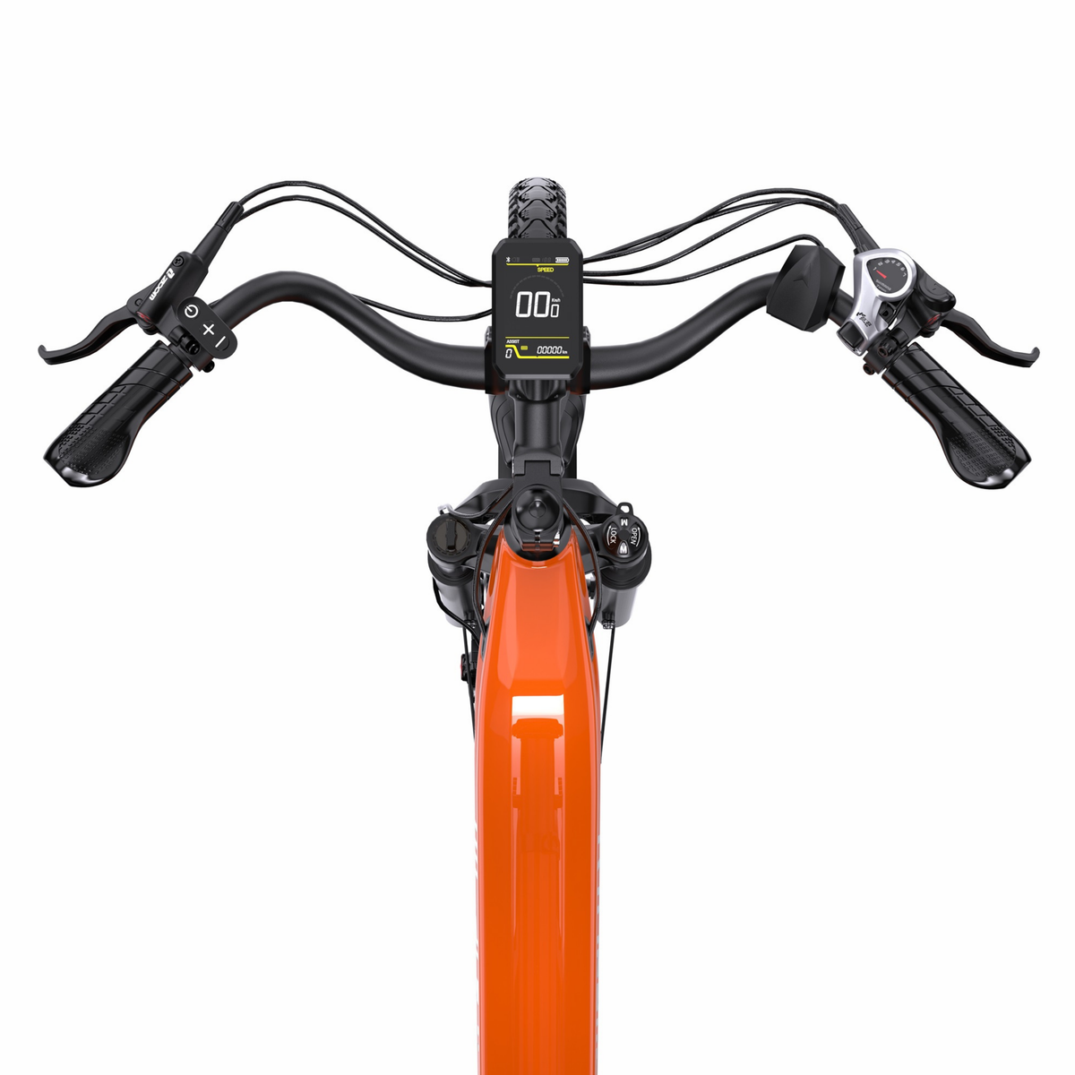 OneSport OT05 Max, manubrio con display e comandi visto dall'alto